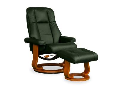 Helsinki Swivel Recliner and Ottoman Set: Antique Olive Leather - HELSINKI-OLIVE-K