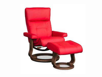 Stockholm Swivel Recliner and Ottoman Set: Red Leather - STOCKHOLM-RED-K