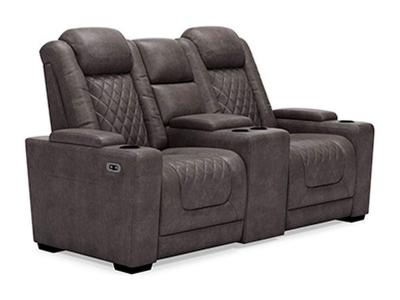 HyllMont PWR REC Loveseat/CON/ADJ HDRST in Gray - 9300318
