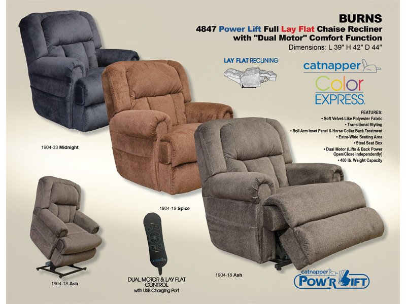 Catnapper 4847 1904 19 Burns Spice Power Lift Full Lay Flat Chaise R