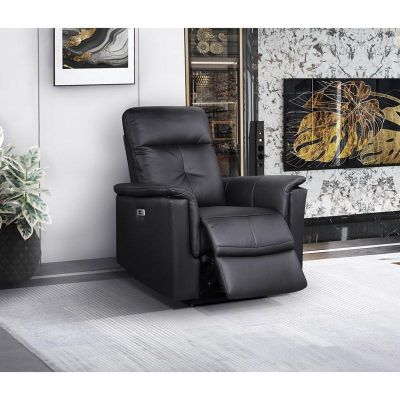 Mazin Furniture Power Glider Leather Match Recliner in Black - M-9620PBLK-1G