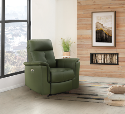 Mazin Furniture Power Glider Leather Match Recliner in Green - M-9620PGRN-1G