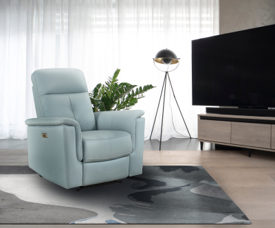 Mazin Furniture Power Glider Leather Match Recliner in Sky Blue - M-9620PBLU-1G
