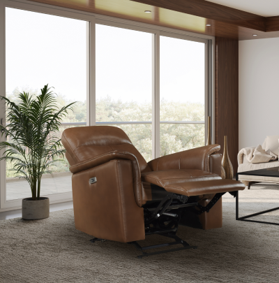 Mazin Furniture Power Glider Leather Match Recliner in Brown - M-9620PBRW-1G