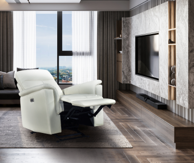 Mazin Furniture Power Glider Leather Match Recliner in White - M-9620PWHT-1G