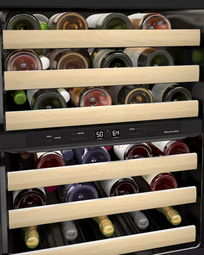 24" KitchenAid Undercounter Wine Cellar with Full-Extension Wood Front Racks - KUWR524SPS