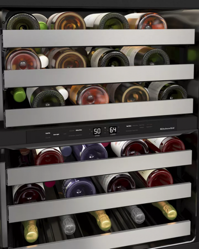 24" KitchenAid Undercounter Wine Cellar with Full-Extension Metal-Front Racks - KUWR324SSB