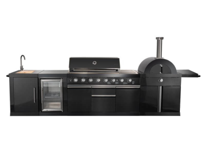 Forno All’Aperto 87600 BTU BBQ and Sink Module with Black Sintered Stone Countertops Gaz Pizza Oven Bar & Beverage Center - FODKT2551BLK
