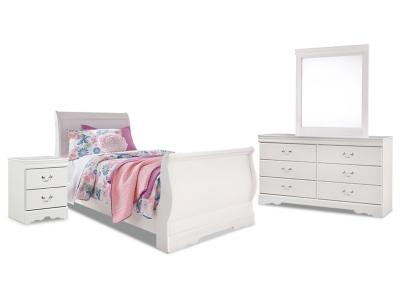 Signature Design by Ashley Anarasia Twin Sleigh Bed, Dresser, Mirror and Nightstand - B129B10