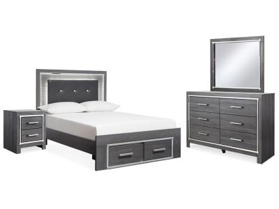 Signature Design by Ashley Lodanna Full Upholstered Panel Storage Bed, Dresser, Mirror, and Nightstand - B214B23