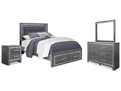 Signature Design by Ashley Lodanna Queen Upholstered Panel Storage Bed, Dresser, Mirror, and Nightstand - B214B20