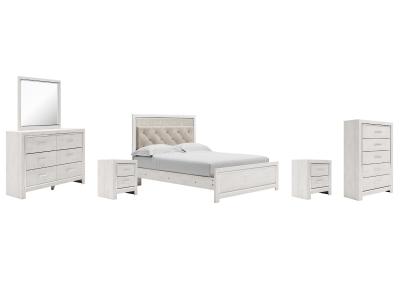 Signature Design by Ashley Altyra Queen Upholstered Panel Bed, Dresser, Mirror, Chest and 2 Nightstands - B2640B36