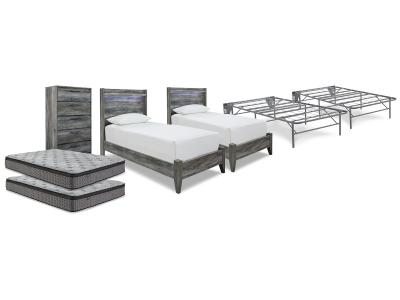 Signature Design by Ashley Baystorm 2 Twin Panel Beds, 2 Mattresses, 2 Foundations, and Chest - B221B45